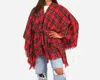 Judson & Co. Soft Knit Plaid Ruana Wrap In Tartan Red