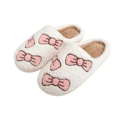 Judson & Co. Women's Plush Bows Slide On Slippers In White