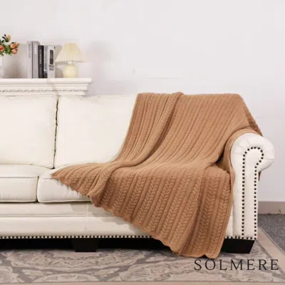 Judson & Company Cable Knit Monochromatic Blanket In Khaki In Brown