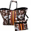 Judson & Company Printed Tote Bag With Pouch In Brown/orange In Multi
