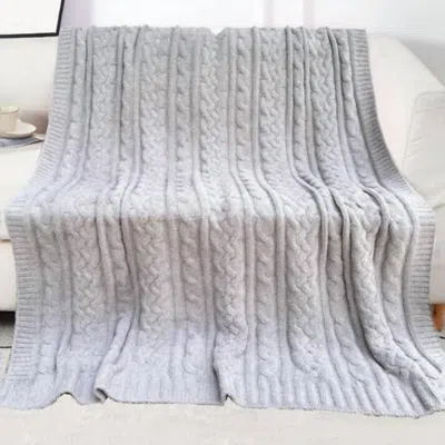 Judson & Company Soft Cable Knit Microfiber Throw Blanket In Grey In White