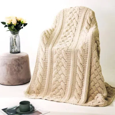 Judson & Company Soft Cable Knit Poly Microfiber Blanket In Beige