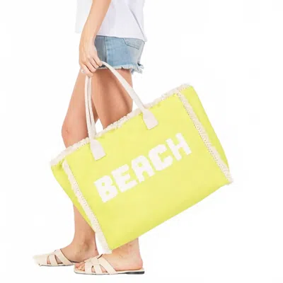 Judson & Company Women's Canvas Tote Bag With "beach" Embroidered In Neon Yellow