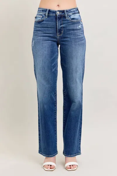 Judy Blue 90's Straight Leg Jeans In Dark Wash In Blue