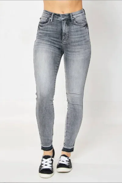 Judy Blue Addison Tummy Control Release Hem Skinny Jeans In Grey In Blue