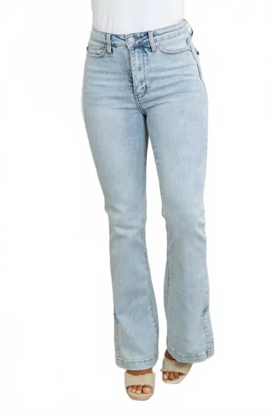 Judy Blue Alexis High Rise Control Top Slit Hem Slim Bootcut Jeans In Light Wash In Blue
