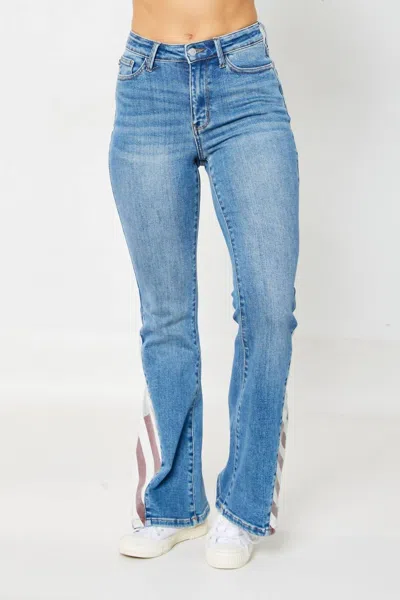 Judy Blue Americana Flag Flare Jeans In Medium Wash In Multi
