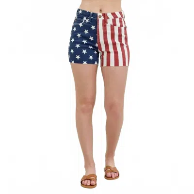 Judy Blue High-waist American Flag Fray Hem Shorts In Red White Blue In Multi