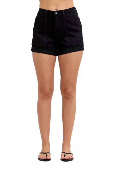 Judy Blue Aurora Weekender Double Rolled Cuff Shorts In Black In Burgundy