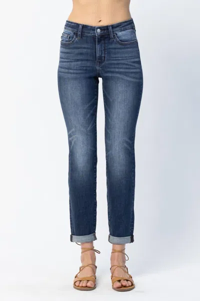 JUDY BLUE BASIC CUFFED SLIM FIT JEANS IN BLUE
