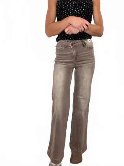 Judy Blue Beth Wide Leg Cross Waist Denim Jeans In Light Brown