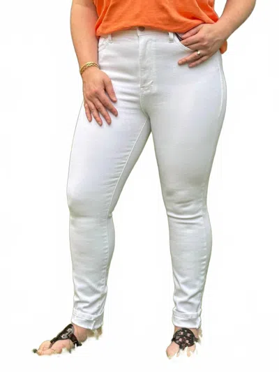 Judy Blue Blank Check Skinny Jeans In White In Silver