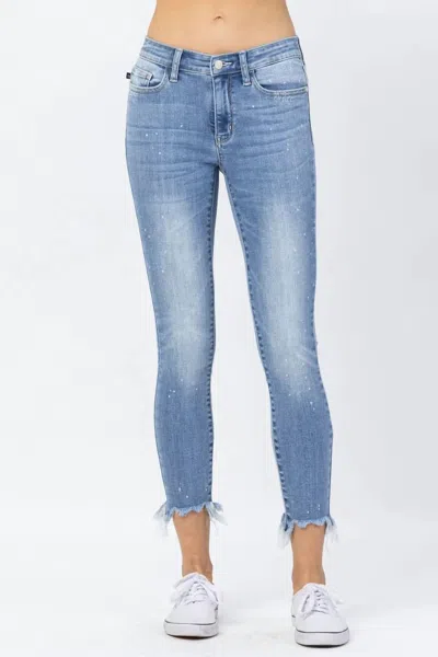 Judy Blue Bleach Splash Mid-rise Shark Bite Skinny Jean In Light Wash In Blue