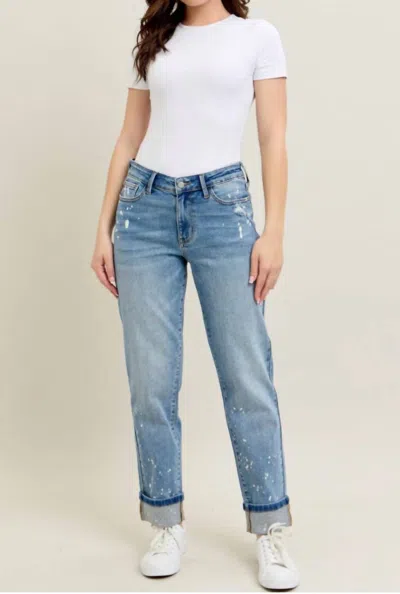 Judy Blue Bleach Splatter Boyfriend Denim In Blue