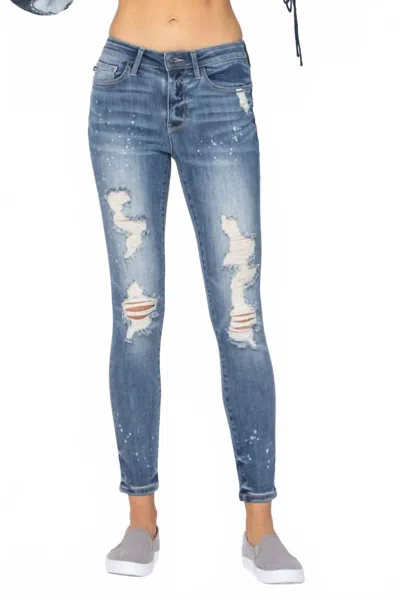 Judy Blue Bleached Distressed Skinny Jeans In Denim In Blue