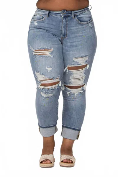 Judy Blue Bob Ross Paint Splash Boyfriend Jeans In Blue