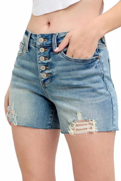JUDY BLUE BOMBSHELL BUTTON FLY SHORTS IN VINTAGE WASH