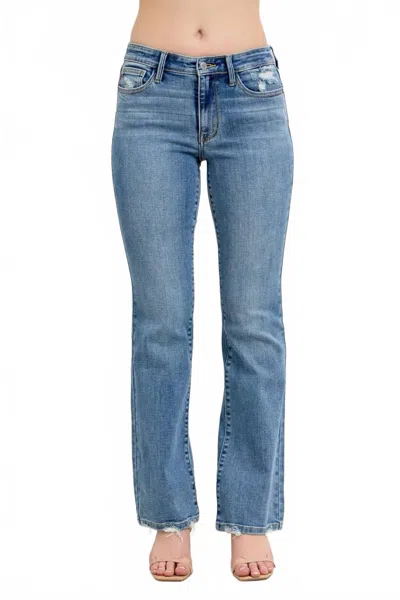 Judy Blue Bootcut With Destroy Hem Jeans In Vintage Wash In Blue
