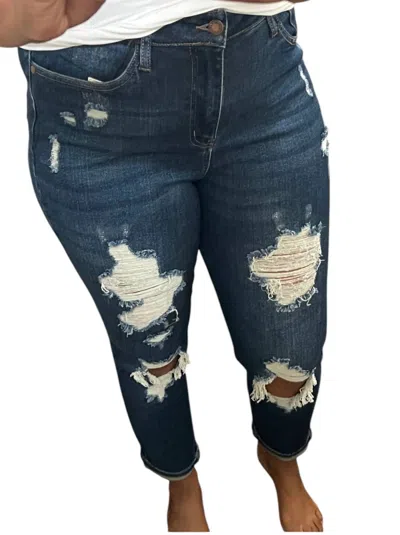 Judy Blue Boyfriend Jeans In Dark Wash In Blue