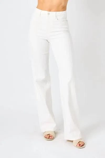 Judy Blue Braided Waist Band Wide Leg Jean In White