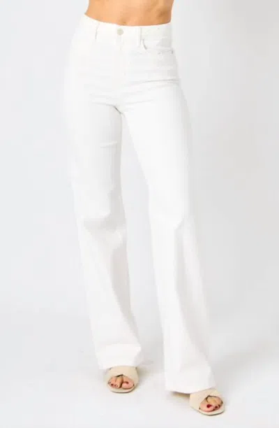 Judy Blue High Waist Braided Waistband Wide Leg Denim Jeans In White