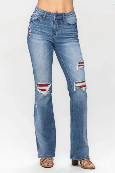 Judy Blue Butch Plaid Bootcut Jeans In Medium Wash