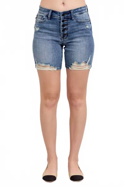 Judy Blue Button Fly Mid Lengthshorts With Destroy In Blue