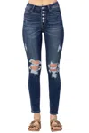 Judy Blue Mid Rise Button Fly Flare Jeans In Medium Wash In Blue