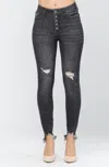Judy Blue Button Fly Skinny Jeans In Washed Black In Black