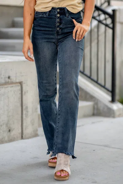 Judy Blue Button Fly Straight Leg Jeans In Medium Wash In Multi