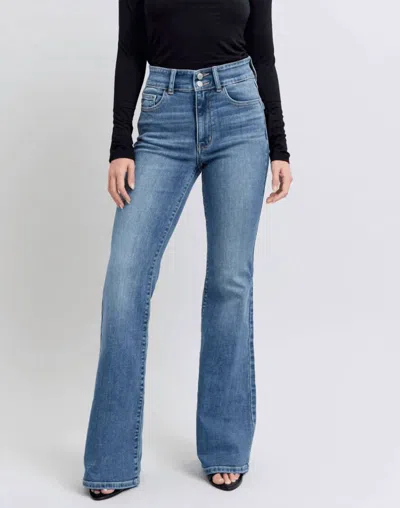 Judy Blue Callie High Waist Flare Jeans In Medium Wash Tinted Denim In Blue