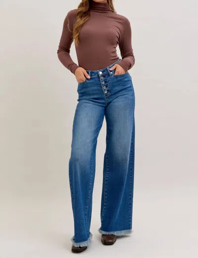 Judy Blue Column Leg Button Fly Jeans In Medium Wash In Multi