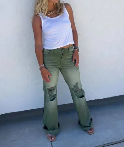 Judy Blue Comfort Flare Dad Jeans In Olive