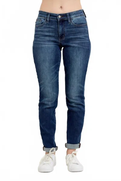 Judy Blue Core Cuffed Slim Fit Jeans In Dark Wash In Blue