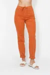 Judy Blue Cotton Blend High Waisted Joggers In Auburn Oramge In Orange