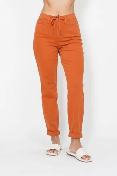 Judy Blue Cotton Blend High Waisted Joggers In Auburn Oramge In Orange