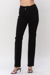 Judy Blue Criss-cross Button Straight Leg Jean In Black In Black