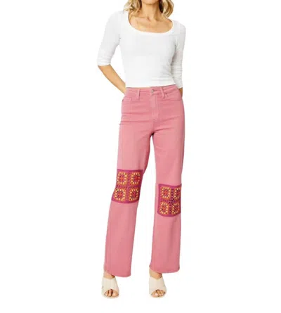 Judy Blue Crochet Patch Garment Dyed Jeans In Dusty Pink