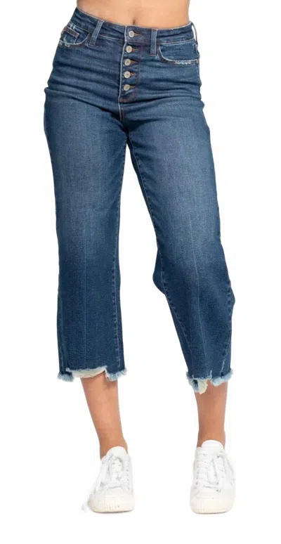 Judy Blue Cropped Wide Leg Button Fly Jeans In Blue