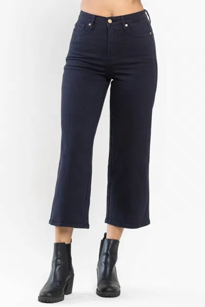 Judy Blue Cropped Wide Leg Jean In Dark Navy In Blue