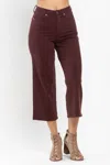 Judy Blue High Waist Tummy Control Garment Dyed Wide Crop In Brown In Red