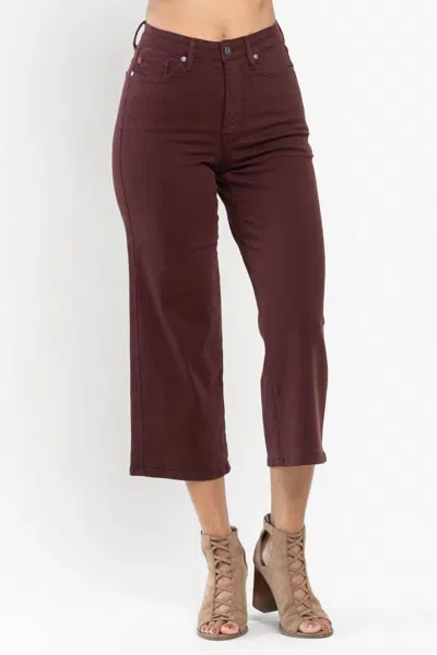 Judy Blue High Waist Tummy Control Garment Dyed Wide Crop In Brown In Red