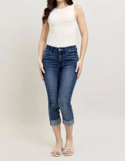 Judy Blue Cuffed Capri Jeans In Dark Wash