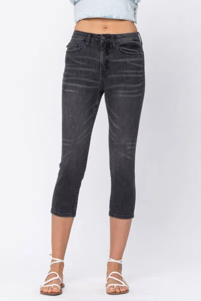 Judy Blue Cuffed Skinny Capri Pants In Grey In Black