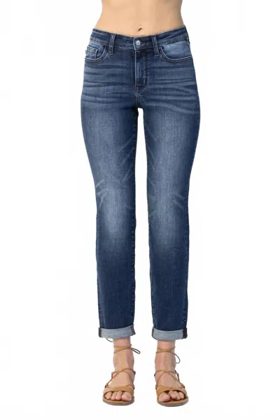 Judy Blue Mid Rise Slim Fit Jeans In Dark Wash In Blue