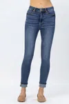Judy Blue Cuffed Tummy Control Skinny Jeans In Medium Wash In Multi