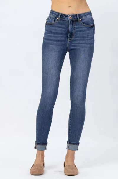 Judy Blue Cuffed Tummy Control Skinny Jeans In Medium Wash In Multi