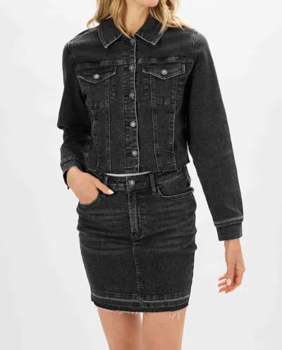 Judy Blue Denim Cropped Jacket In Black In Purple