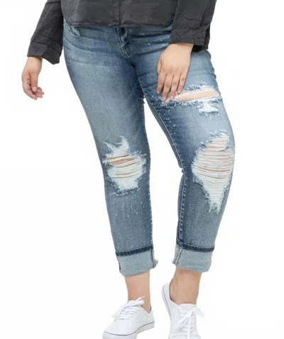 Judy Blue Destroyed Bleach Splatter Boyfriend Jeans - Plus Size In Medium Wash In Blue