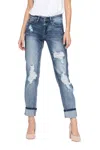 JUDY BLUE DESTROYED BLEACH SPLATTER BOYFRIEND JEANS IN LIGHT BLUE WASH